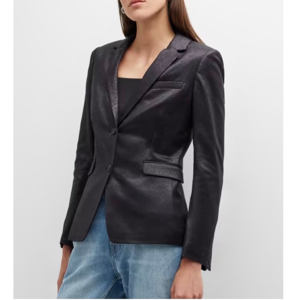 Rag & Bone Women Black Metallic Razor Jacket Virgin Wool Blazer 4 New $595